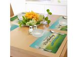 Tovagliette Abakuhaus Per Compleanni, Sinceri Auguri Su Sfondo Sfocato A Tema Festivo, Decorazioni Da Tavola In Tessuto Resistente Ai Colori Per La Sala Da Pranzo E La Cucina, Turchese Giallo Verde