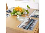 Abakuhaus Tovagliette Moderne, Paesaggio Della Città Moderna E Futuristica Con Stampa Grattacieli, Tiscjdeco In Tessuto Resistente Al Lavaggio Per La Sala Da Pranzo E La Cucina, Azzurro Cielo, Bianco E Nero