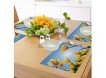 Abakuhaus Tovagliette Gialle E Blu, Campo Di Tulipani Contro Il Cielo, Petali Estivi Dai Colori Vivaci, Tiscjdeco In Tessuto Resistente Al Lavaggio Per La Sala Da Pranzo E La Cucina, Giallo Verde Blu