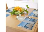 Tovagliette Da Spiaggia Abakuhaus, Tema Costiero Con Paesaggio Ocean Sea Sunny Day Con Patio Dalla Finestra, Tiscjdeco In Tessuto Resistente Al Colore Per La Sala Da Pranzo E La Cucina, Azzurro E Bianco