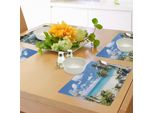 Tovagliette Estive Abakuhaus, Bottom Bay Barbados Beach Palme Tropicali Ocean Holiday Paradise Coast Charm Immagine, Tiscjdeco In Tessuto Resistente Ai Colori Per La Sala Da Pranzo E La Cucina, Multicolore