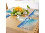 Tovagliette Da Spiaggia Abakuhaus, Sunny Summer Seashore Con Cielo Limpido, Conchiglie, Stelle Marine, Nuvole E Acqua, Tiscjdeco In Tessuto Resistente Al Lavaggio Per La Sala Da Pranzo E La Cucina, Crema, Blu, Acquamarina
