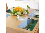 Tovagliette Abakuhaus Natur, Lago Circondato Da Boschi Nella Mountain Valley, Paesaggio Rurale Austriaco, Tiscjdeco In Tessuto Resistente Ai Colori Per La Sala Da Pranzo E La Cucina, Verde Cacciatore Azzurro