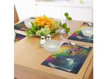 Abakuhaus Tovagliette Moderne, Surfista Esotico Tra Le Onde Del Mare Con Effetti Digitali, Grafica Sportiva E Hobby, Tiscjdeco In Tessuto Resistente Al Lavaggio Per La Sala Da Pranzo E La Cucina, Multicolore