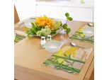 Tovagliette Asiatiche Abakuhaus, Rami Di Bambù, Luna Piena E Nuvole Curve Astratte, Stelle Orientali, Tiscjdeco In Tessuto Resistente Al Lavaggio Per La Sala Da Pranzo E La Cucina, Giallo, Verde, Marrone Chiaro