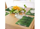 Tovagliette Abakuhaus Natur, Foresta Verde Primavera Con Alberi E Cespugli Paesaggio Rurale Idilliaco Foglie Fresh Eco Immagine, Tiscjdeco In Tessuto Resistente Al Lavaggio Per La Sala Da Pranzo E La Cucina, Verde
