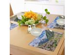 Abakuhaus Tovagliette Paesaggio, Vista Naturale - Montagna - Rabarbaro Selvatico Siberia Orientale - Paesaggio Panoramico Cielo Nuvoloso, Tiscjdeco In Tessuto Resistente Ai Colori Per La Sala Da Pranzo E La Cucina, Multicolore