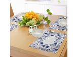 Tovagliette Abakuhaus Marine, Illustrazione Botanica Con Fiori, Foglie Di Felce, Cespugli E Motivi Primaverili, Decorazione Da Tavola In Tessuto Resistente Al Lavaggio Per Sala Da Pranzo E Cucina, Indaco Bianco