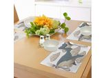 Tovagliette Abakuhaus Wal, Balena Che Galleggia Su Un Grafico Raffigurante Cielo, Nuvole, Animali Marini, Pesci E Vita Marina, Tiscjdeco In Tessuto Resistente Al Lavaggio Per La Sala Da Pranzo E La Cucina, Blu-Grigio Beige