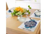 Abakuhaus Tovagliette Evil Eye, Hamsa Su Sfondo Acquerellato Brushstrokes Amuleto Floral Elements, Tiscjdeco In Tessuto Resistente Al Lavaggio Per Sala Da Pranzo E Cucina, Azzurro Blu Scuro Bianco