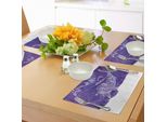 Tovagliette Abakuhaus Wal, Balena Acquerellata Con Fiori E Cuori Dettagli Stampa Grafica Marinara, Decorazione Da Tavola In Tessuto Resistente Al Lavaggio Per Sala Da Pranzo E Cucina, Viola Bianco