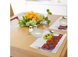 Abakuhaus Tovagliette Anni '70, Boogie Anni '70, Emoticon Sorridente Divertente, Stampa Vivace E Spiritosa, Tiscjdeco In Tessuto Resistente Al Lavaggio Per La Sala Da Pranzo E La Cucina, Viola, Giallo, Rosso