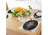 Abakuhaus Tovagliette Anni '70, Tema Musicale - Stampa Grafica Colorata Con Stelle, Fiori, Appunti, Dischi In Vinile, Discografia, Tiscjdeco In Tessuto Resistente Al Colore Per La Sala Da Pranzo E La Cucina, Multicolore
