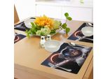 Abakuhaus Tovagliette Space Cat, Cosmonauta In Gruppi Di Comete E Galassie Nello Spazio Cosmico, Stampa Artistica, Tiscjdeco In Tessuto Resistente Ai Colori Per La Sala Da Pranzo E La Cucina, Blu Scuro, Bianco E Nero