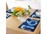 Abakuhaus 16° Compleanno Tovagliette, Allegra E Simpatica Festa Di Compleanno Sul Cielo Notturno, Decorazioni Per La Tavola In Tessuto Resistente Ai Colori Per La Sala Da Pranzo E La Cucina, Blu Cielo Scuro