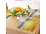 Abakuhaus Tovagliette Gialle E Blu, Tramonto Su Un Campo Di Grano Maturo, Paesaggio Autunnale, Tiscjdeco In Tessuto Resistente Al Lavaggio Per La Sala Da Pranzo E La Cucina, Marrone, Giallo, Blu Petrolio
