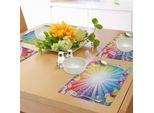 Tovagliette Abakuhaus Per Compleanni, Sfondo Festoso A Righe Con Palloncini Punteggiati Da Coriandoli, Tiscjdeco In Tessuto Resistente Ai Colori Per La Sala Da Pranzo E La Cucina, Multicolore