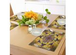 Abakuhaus Tovagliette Gialle E Blu, Mandala Con Motivi Floreali Artistici, Raggi Psichedelici Fantasy E Motivi Asiatici, Sottobicchieri In Tessuto Lavabile, Decorazioni Per La Tavola Con Stampa, Multicolori