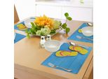 Abakuhaus Tovagliette Gialle E Blu, Infradito Su Un Molo Di Legno, Allegra Immagine Di Vacanza, Relax, Viaggio, Tiscjdeco In Tessuto Resistente Al Lavaggio Per Sala Da Pranzo E Cucina, Azzurro, Giallo, Rosa