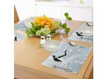Abakuhaus Tovagliette Per Addio Al Nubilato, Sposa Con Abito A Farfalla, Stampa Floreale Astratta, Decorazioni Per Tavola In Tessuto Resistente Al Lavaggio Per Sala Da Pranzo E Cucina, Azzurro E Bianco