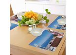 Abakuhaus Tovagliette Moderne, Vista Del Mediterraneo - Santorini Mar Egeo Paesaggio Marino Opera D'arte Natalizia, Tiscjdeco In Tessuto Resistente Al Lavaggio Per La Sala Da Pranzo E La Cucina, Grigio Chiaro, Azzurro E Rosso