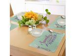 Tovagliette Abakuhaus Family, Classico Sfondo A Pois Con Citazione Creativa Sulla Famiglia, Decorazione Da Tavola In Tessuto Resistente Al Lavaggio Per La Sala Da Pranzo E La Cucina, Verde Menta Viola Lilla
