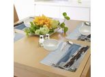 Tovagliette Da Viaggio Abakuhaus, Prendere Il Sole Con Vista Sulla Caldera Terrazza Santorini Mar Egeo Grecia Stampa Artistica, Tiscjdeco In Tessuto Resistente Al Colore Per La Sala Da Pranzo E La Cucina, Bianco Verde E Blu