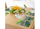 Abakuhaus Tovagliette KöNig, Ispirate Alle Fiabe, Con Simpatico Principe Ranocchio Vicino Al Lago Che Dondola Sul Muschio Con Immagini Di Fiori, Decorazioni Da Tavola In Tessuto Resistente Ai Colori Per La Sala Da Pranzo E La Cucina, Multicolore