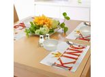 Abakuhaus Tovagliette KöNig, Citazione Reale KöNig Nella Scritta Principale Con Corone E Diamanti Su Sfondo Bianco, Stampa Digitale Su Tessuto Lavabile Decorazione Tavola Cucina, Rosso Cinabro E Giallo
