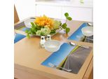 Abakuhaus Tovagliette Gialle E Blu, Tema Stradale Autostrada Con Sfondo Campo Di Girasoli Panorama Naturale, Tiscjdeco In Tessuto Resistente Al Lavaggio Per Sala Da Pranzo E Cucina, Azzurro Grigio