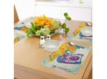 Tovagliette Abakuhaus, Radio Vintage Retrò Con Carillon E Immagine Astratta Di Nebbia Gialla Con Calendule, Tovaglietta Decorativa In Tessuto Resistente Ai Colori Per La Sala Da Pranzo E La Cucina, Viola E Blu