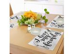 Tovagliette Abakuhaus Family, Set "Ich Liebe Meine Familie"" (Amo La Mia Famiglia) Con Citazione Positiva Scritta In Calligrafia Nera, Tiscjdeco In Tessuto Resistente Al Lavaggio Per La Sala Da Pranzo E La Cucina, Bianco E Nero"