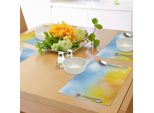 Abakuhaus Tovagliette Gialle E Blu, Motivo Autunnale Sfumato In Colori Pastello Con Effetti Nebbiosi, Tiscjdeco In Tessuto Resistente Al Lavaggio Per La Sala Da Pranzo E La Cucina, Calendula Azzurra