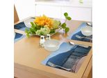 Abakuhaus Tovagliette Moderne, Design Italiano Mediterraneo Island Mountain View Con Fotografia Dell'oceano Sotto Un Cielo Aperto E Soleggiato, Tiscjdeco In Tessuto Resistente Al Colore Per La Sala Da Pranzo E La Cucina, Blu