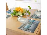 Abakuhaus Tovagliette Paesaggio, Casa Vuota Con Vista Mare E Foto Foresta, Tiscjdeco In Tessuto Resistente Al Colore Per Sala Da Pranzo E Cucina, Bianco E Blu