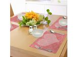 Abakuhaus Tovagliette In Corallo, Grande Cuore Rosa Su Antico Motivo Damascato, Vecchio Raccolto Tradizionale Sbiadito, Tiscjdeco In Tessuto Resistente Al Colore Per La Sala Da Pranzo E La Cucina, Rosa Chiaro Rosso Corallo