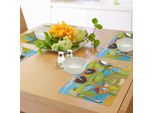 Tovagliette Abakuhaus Tartaruga, Simpatica Tartaruga Marina Con Occhiali Da Sole Che Beve Un Cocktail Sulla Spiaggia - Cartoon, Decorazione Da Tavola In Tessuto Resistente Ai Colori Per La Sala Da Pranzo E La Cucina, Azzurro Arancione Verde