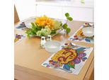 Abakuhaus 25° Compleanno Tovagliette, Stile Cartone Animato Composizione Con Dettagli Floreali E Palloncini Stampati, Decorazioni Da Tavola In Tessuto Resistente Al Lavaggio Per La Sala Da Pranzo E La Cucina, Multicolore
