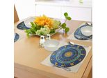 Tovagliette Abakuhaus Astrologia, Ruota Dei Segni Zodiacali Con Nomi E Date E Il Simbolo Della Luna E Del Sole Al Centro, Tiscjdeco In Tessuto Resistente Ai Colori Per La Sala Da Pranzo E La Cucina, Giallo Crema E Blu