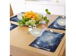 Abakuhaus Set Di Tovagliette, Galassie Blu Nel Cielo Notturno Immagine Celeste Stelle Nebulosa Magica, Tiscjdeco In Tessuto Resistente Al Lavaggio Per La Sala Da Pranzo E La Cucina, Azzurro Blu Scuro Bianco