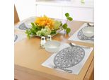 Tovagliette Abakuhaus Lotus, Motivo Mandala Orientale, Effetto Petali Di Fiori, Stile Arabo, Design Boho Monocromatico, Tiscjdeco In Tessuto Resistente Al Lavaggio Per Sala Da Pranzo E Cucina, Bianco Grigio