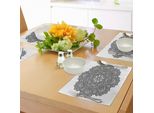 Tovagliette Abakuhaus Lotus, Mandala Ornamentale Con Motivo A Pizzo In Primo Piano Petali Misti Design Etnico Folk, Tiscjdeco In Tessuto Resistente Al Lavaggio Per La Sala Da Pranzo E La Cucina, Bianco Nero