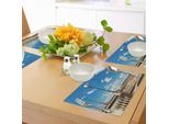 Abakuhaus Tovagliette Italiane, Mascagni Terrace Street Promenade Di Livorno Toscana Artwork Print, Tiscjdeco In Tessuto Resistente Al Lavaggio Per La Sala Da Pranzo E La Cucina, Azzurro, Bianco E Nero
