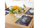 Tovagliette Da Caccia Abakuhaus, Disegno Con Emblema Deer Hunt, Pini Con Sagoma Di Corna, Snowy Mountains, Tiscjdeco In Tessuto Resistente Al Lavaggio Per Sala Da Pranzo E Cucina, Bianco, Marrone E Blu