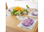 Abakuhaus Tovagliette "Vivi, Ridi, Ama"", Messaggio Di Vita Intelligente E Felice Stampato Con Effetto Pennellata Ad Acquerello, Decorazione Da Tavola In Tessuto Resistente Al Lavaggio Per Sala Da Pranzo E Cucina, Viola Bianco Rosa"
