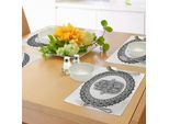 Abakuhaus Tovagliette Etniche, Antica Mano Orientale Decorata Con Henné E Arabeschi Mehndi, Stampa Artistica, Tiscjdeco In Tessuto Resistente Al Colore Per La Sala Da Pranzo E La Cucina, Bianco E Nero