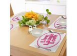Abakuhaus Tovagliette "Vivi, Ridi, Ama"", Motivo Motivazionale, Stile Di Vita, Stampa, Graziosa Illustrazione In Stile Grunge Retrò, Decorazione Da Tavolo In Tessuto Resistente Al Lavaggio Per Sala Da Pranzo E Cucina, Rosa E Bianco."