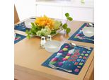 Abakuhaus 100° Compleanno Tovagliette, Palloncini Colorati Su Stelle Con Puntini 100° Compleanno, Decorazioni Per La Tavola In Tessuto Resistente Ai Colori Per La Sala Da Pranzo E La Cucina, Blu Scuro E Blu