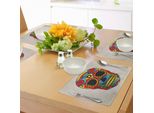 Abakuhaus Tovagliette Con Teschi Di Zucchero, Figure Colorate Luminose Macabre Messico Tradizione Latina Arte Religiosa Mitica, Tiscjdeco In Tessuto Colorato Per La Sala Da Pranzo E La Cucina, Multicolore