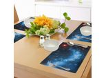 Abakuhaus Tovagliette Astrologiche, Segni Zodiacali Vergine-Scorpione-Sagittario Con Sfondo Astratto, Tiscjdeco In Tessuto Resistente Al Lavaggio Per La Sala Da Pranzo E La Cucina, Bianco, Blu E Rosso